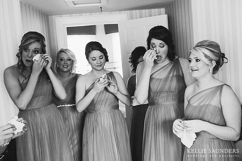 Bridesmaids crying